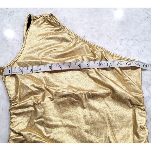 Shein One-Shoulder Gold Metallic with Ruched Sides Tank Top Size M - Picture 9 of 10